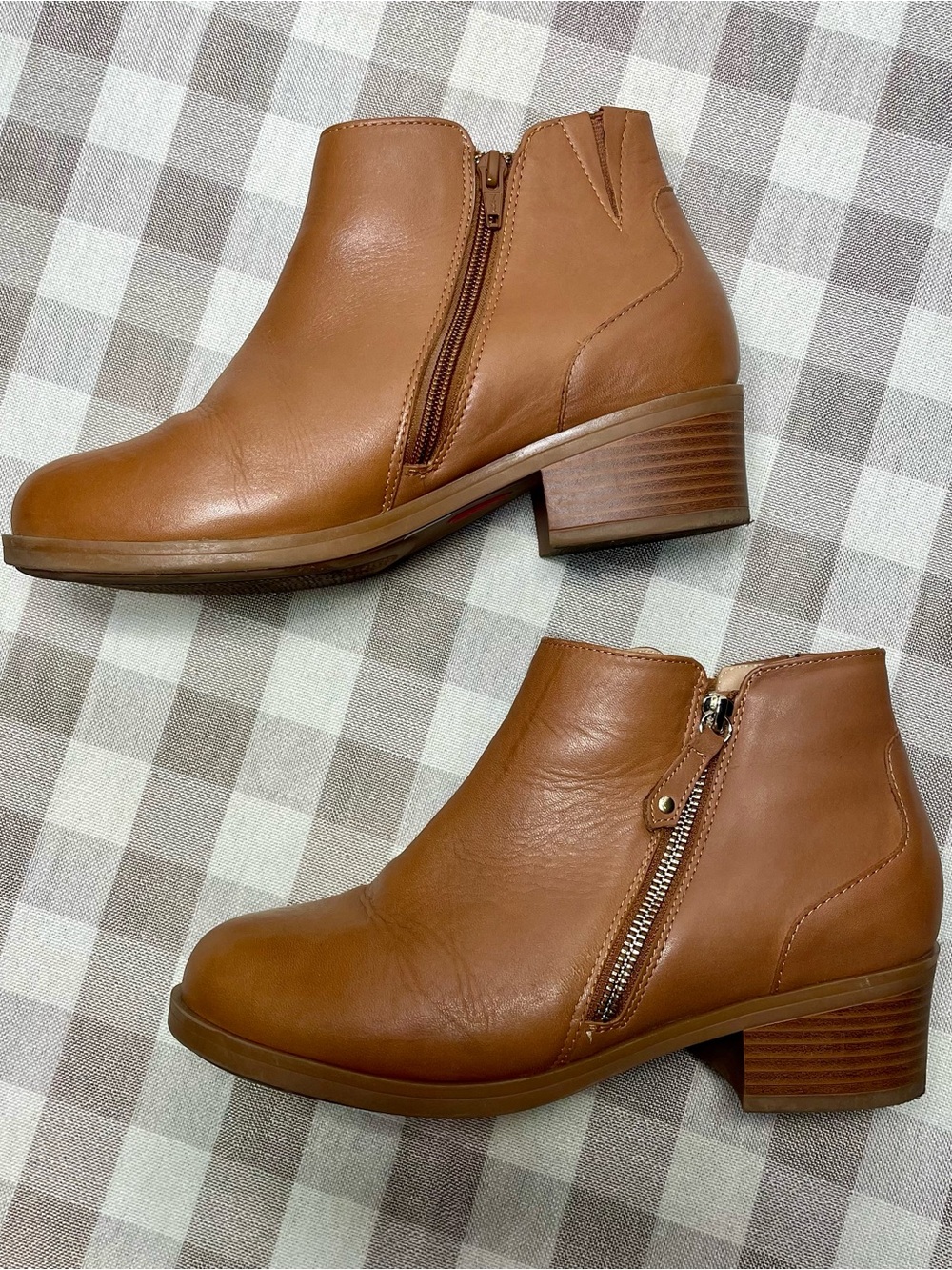 Ros Hommerson Cognac Brown Leather Ankle Booties with Side Zippers
